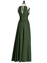 Chiffon Long Bridesmaid Gowns with Bow Sash Olive Green