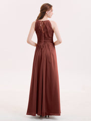 Chiffon Long Bridesmaid Gowns with Bow Sash Terracotta