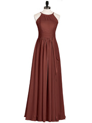 Chiffon Long Bridesmaid Gowns with Bow Sash Terracotta