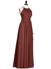 Chiffon Long Bridesmaid Gowns with Bow Sash Terracotta
