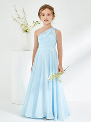 Cute One Shoulder A-line Junior Bridesmaid Dresses Sky Blue
