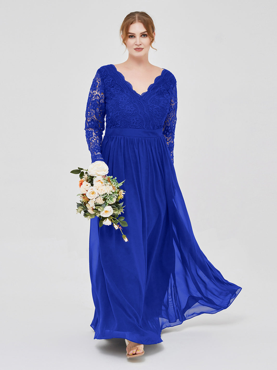 BABARONI Lace Royal Blue Bridesmaid Dresses A-line V-neck Long Sleeve Floor-length BABARONI UK BABARONI Lace Royal Blue Bridesmaid Dresses A-line V-neck Long Sleeve Floor-length BABARONI UK