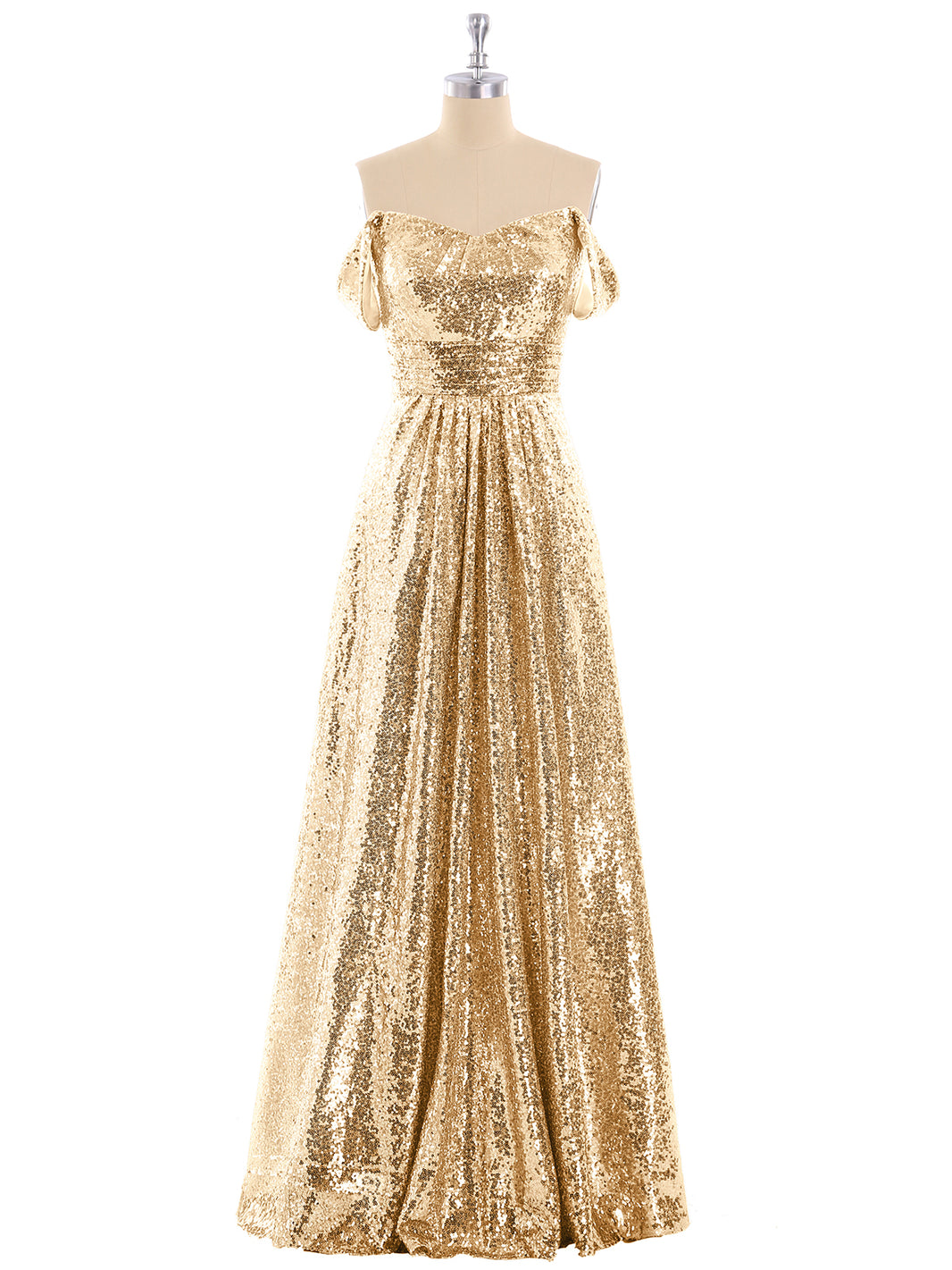 BABARONI Sequin Lace Gold Bridesmaid Dresses A-line Off-the-shoulder Short  Floor-length  BABARONI UK