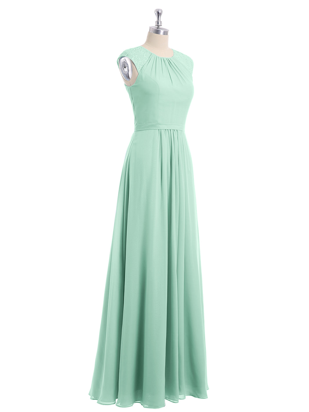 BABARONI Chiffon Mint Green Bridesmaid Dresses A-line Scoop Cap Sleeve  Floor-length – BABARONI UK