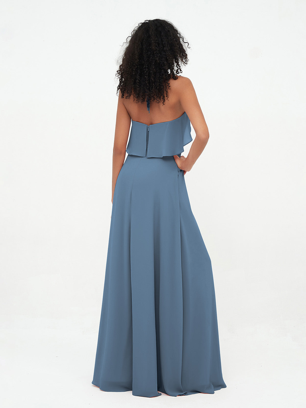 Halter Chiffon Max Bridesmaid Dresses with Pockets Slate Blue Plus Size