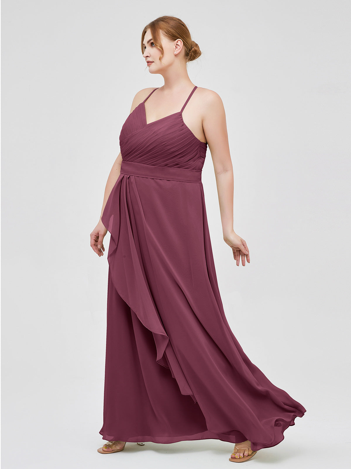 V neck Spaghetti Straps Elegant Bridesmaid Dress Mulberry