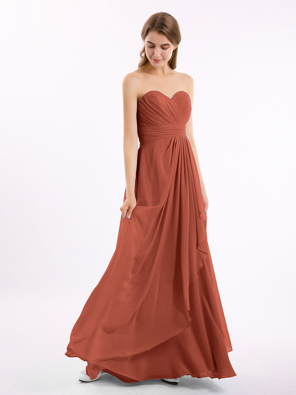 BABARONI Chiffon Rust Bridesmaid Dresses A-line Sweetheart Sleeveless ...
