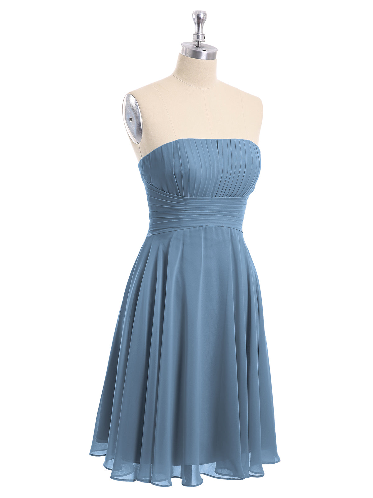 Short Chiffon Strapless Bridesmaid Dresses Slate Blue BABARONI