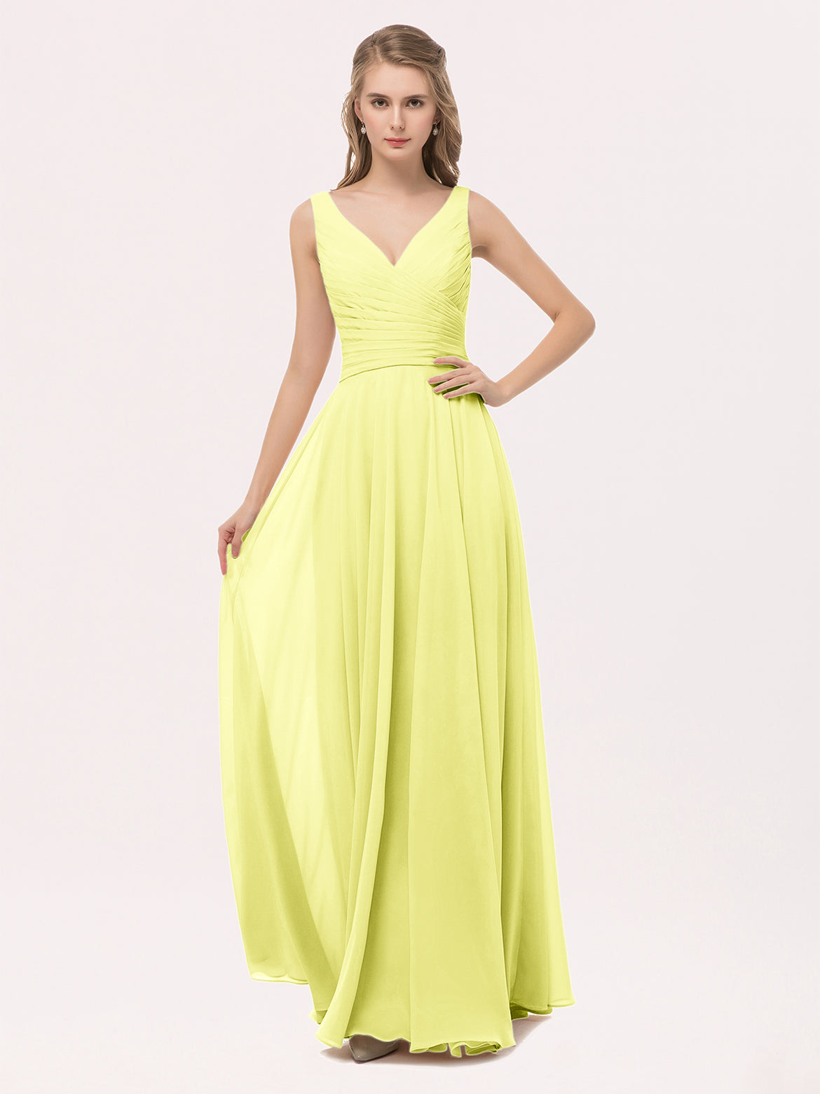 pastel yellow bridesmaid dresses uk Pastel Yellow Satin Bridesmaid Dresses, V-Neck Mermaid Bridesmaid Dres –  Laylatailor Shop main image 1