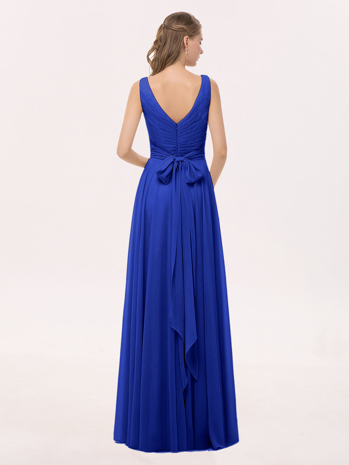 royal blue bridesmaid dresses uk cheap Royal Blue Chiffon Floor Length V-Neck Bridesmaid Dresses
