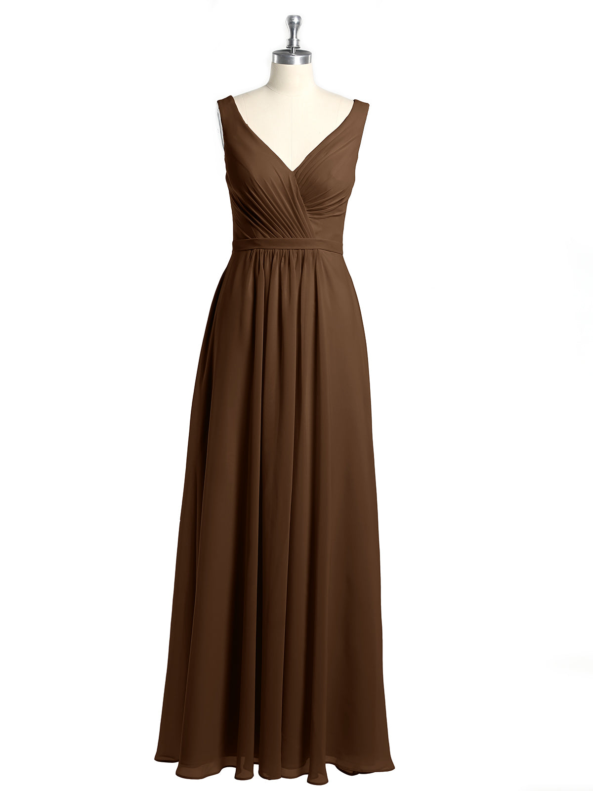 V-neck Chiffon Bridesmaid Dress with Bow Back Brown Plus Size ...