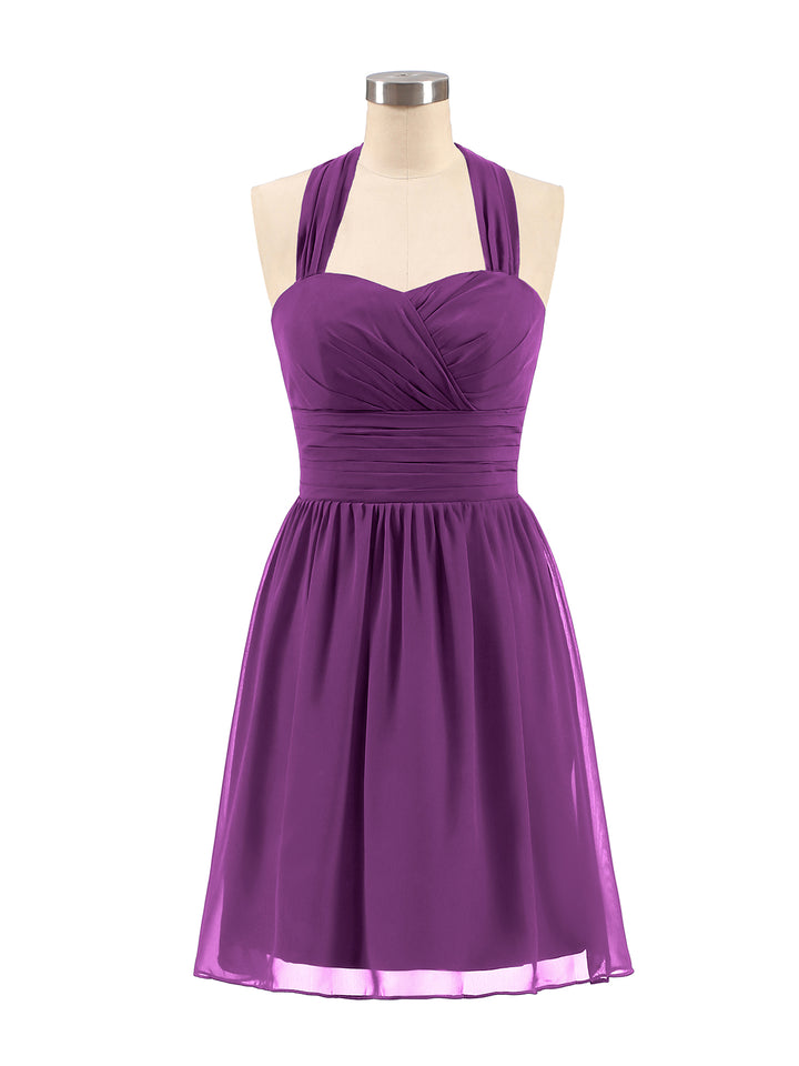 Mini Chiffon Dresses with Halter Neck Ivory