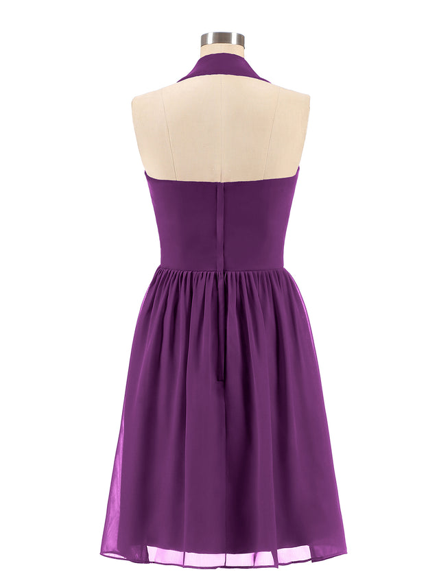 Mini Chiffon Dresses with Halter Neck Burgundy