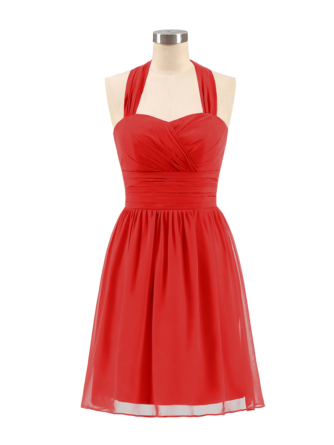 BABARONI Chiffon Red Bridesmaid Dresses A-line Halter Sleeveless Short/Mini  – BABARONI UK