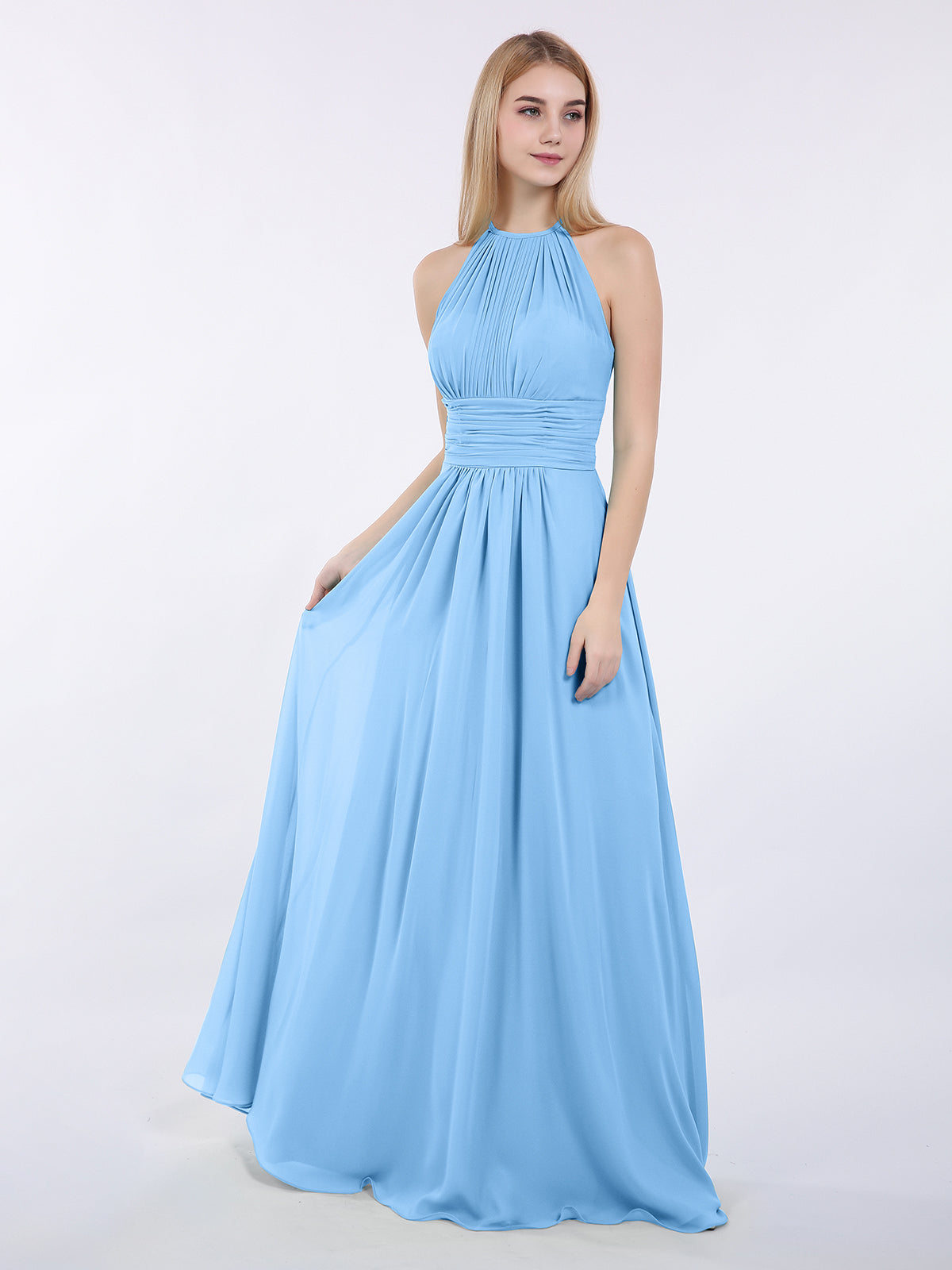 BABARONI Chiffon Blue Bridesmaid Dresses A-line Halter Sleeveless Floor-length BABARONI UK BABARONI Chiffon Blue Bridesmaid Dresses A-line Halter Sleeveless Floor-length BABARONI UK