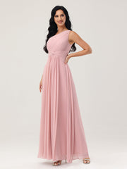 One Shoulder Long Chiffon Bridesmaid Gown Dusty Rose
