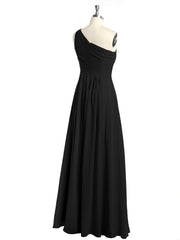 One Shoulder Long Chiffon Bridesmaid Gown Black