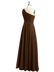 One Shoulder Long Chiffon Bridesmaid Gown Brown
