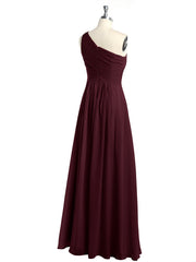 One Shoulder Long Chiffon Bridesmaid Gown Cabernet