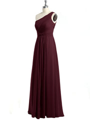 One Shoulder Long Chiffon Bridesmaid Gown Cabernet