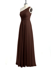 One Shoulder Long Chiffon Bridesmaid Gown Chocolate