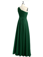 One Shoulder Long Chiffon Bridesmaid Gown Dark Green