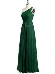 One Shoulder Long Chiffon Bridesmaid Gown Dark Green