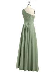 One Shoulder Long Chiffon Bridesmaid Gown Dusty Sage