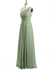 One Shoulder Long Chiffon Bridesmaid Gown Dusty Sage
