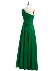 One Shoulder Long Chiffon Bridesmaid Gown Emerald