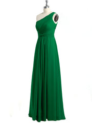 One Shoulder Long Chiffon Bridesmaid Gown Emerald