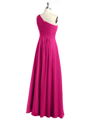 One Shoulder Long Chiffon Bridesmaid Gown Fuchsia