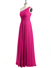 One Shoulder Long Chiffon Bridesmaid Gown Fuchsia