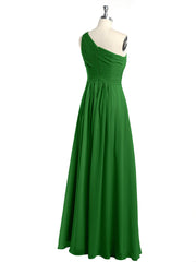 One Shoulder Long Chiffon Bridesmaid Gown Green