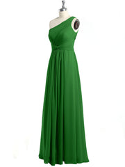 One Shoulder Long Chiffon Bridesmaid Gown Green