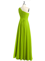 One Shoulder Long Chiffon Bridesmaid Gown Lime Green