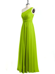 One Shoulder Long Chiffon Bridesmaid Gown Lime Green
