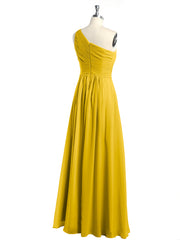 One Shoulder Long Chiffon Bridesmaid Gown Marigold
