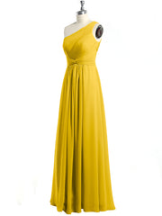 One Shoulder Long Chiffon Bridesmaid Gown Marigold