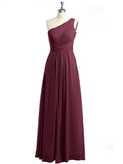 One Shoulder Long Chiffon Bridesmaid Gown Mulberry