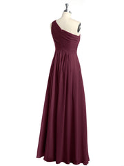 One Shoulder Long Chiffon Bridesmaid Gown Mulberry