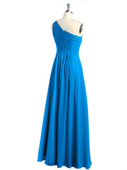 One Shoulder Long Chiffon Bridesmaid Gown Ocean Blue