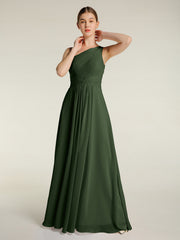 One Shoulder Long Chiffon Bridesmaid Gown Olive Green