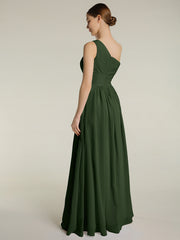 One Shoulder Long Chiffon Bridesmaid Gown Olive Green