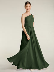 One Shoulder Long Chiffon Bridesmaid Gown Olive Green