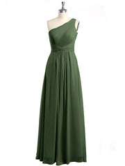 One Shoulder Long Chiffon Bridesmaid Gown Olive Green
