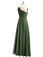 One Shoulder Long Chiffon Bridesmaid Gown Olive Green