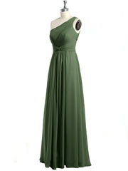 One Shoulder Long Chiffon Bridesmaid Gown Olive Green