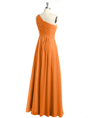 One Shoulder Long Chiffon Bridesmaid Gown Orange Plus Size