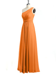 One Shoulder Long Chiffon Bridesmaid Gown Orange